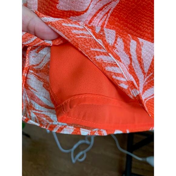 CeCe-Short Sleeve-Smocked Floral Blouse-V Neck Lined-Polyester-Orange-Women-M - Picture 6 of 6